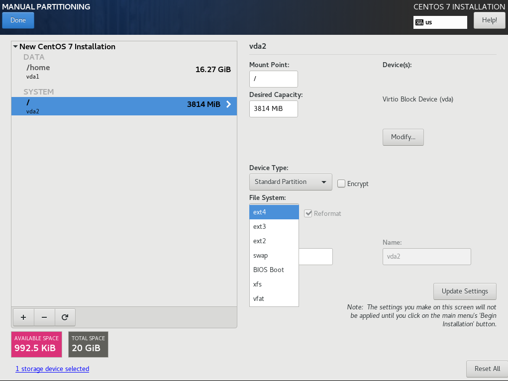 Centos partition example